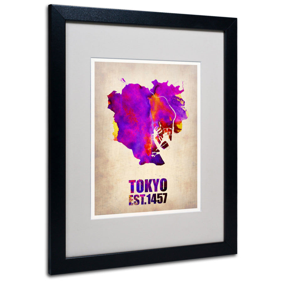 Naxart Tokyo Watercolor Map 2 Black Wooden Framed Art 18 x 22 Inches Image 1