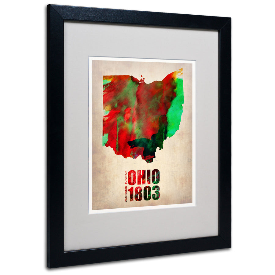 Naxart Ohio Watercolor Map Black Wooden Framed Art 18 x 22 Inches Image 1