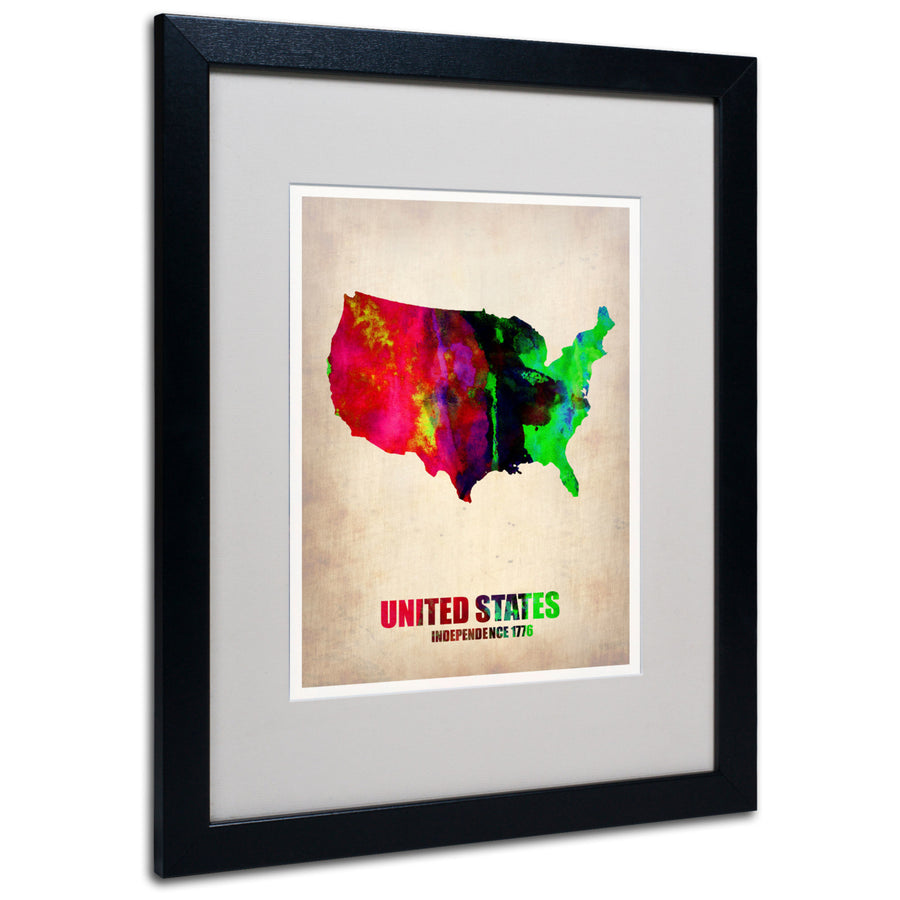 Naxart United States Watercolor Map Black Wooden Framed Art 18 x 22 Inches Image 1