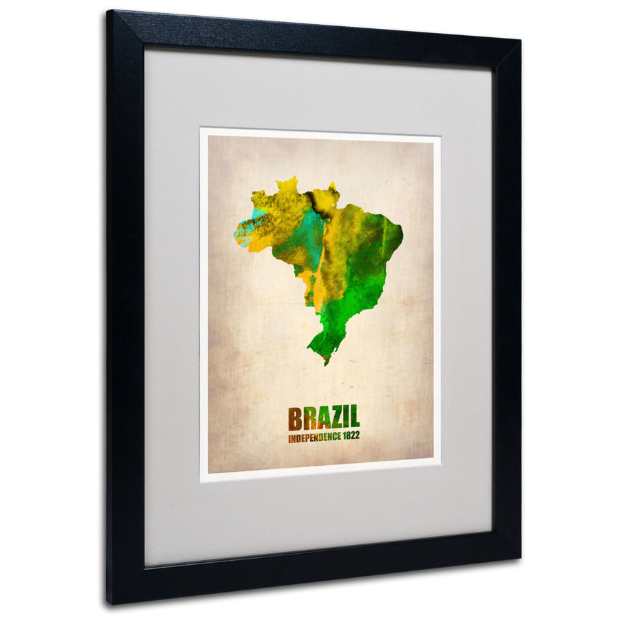 Naxart Brazil Watercolor Map Black Wooden Framed Art 18 x 22 Inches Image 1