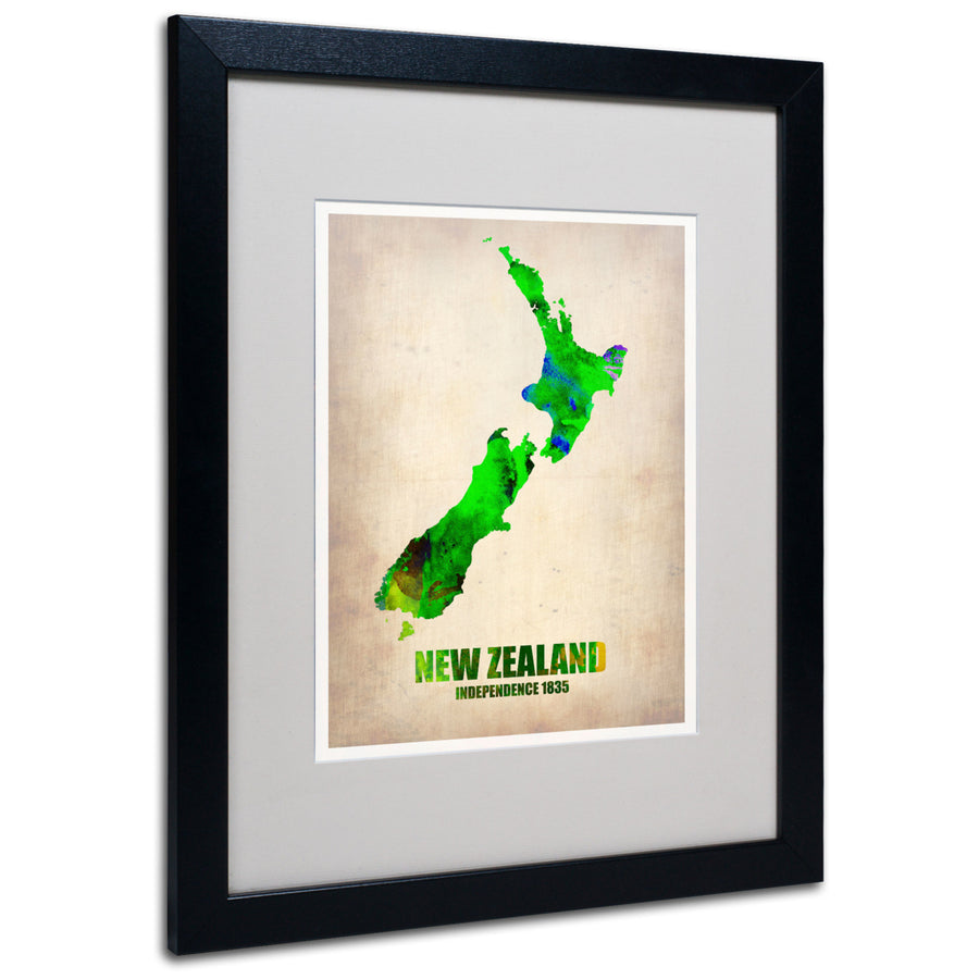 Naxart  Zealand Watercolor Map Black Wooden Framed Art 18 x 22 Inches Image 1