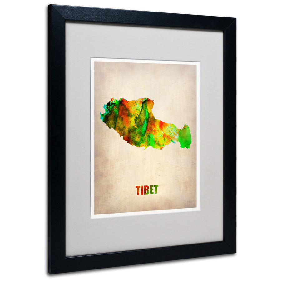 Naxart Tibet Watercolor Map Black Wooden Framed Art 18 x 22 Inches Image 1