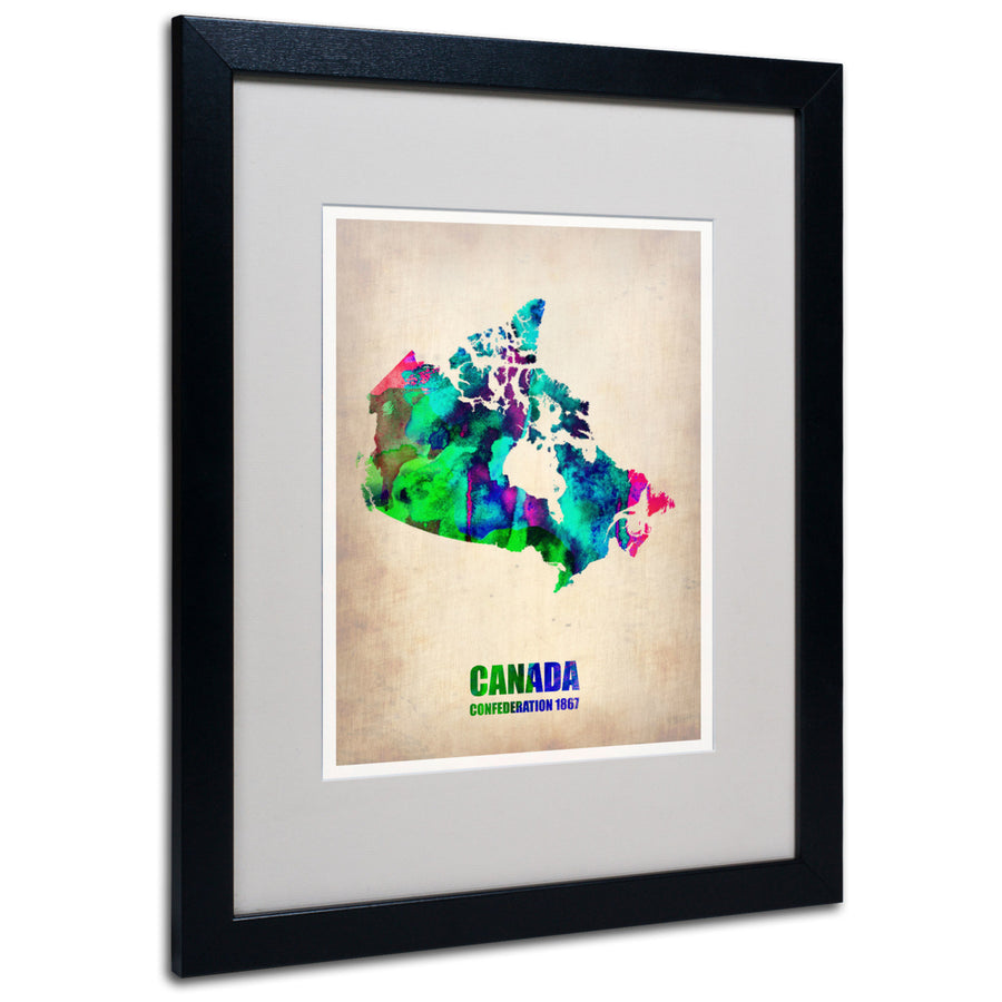 Naxart Canada Watercolor Map Black Wooden Framed Art 18 x 22 Inches Image 1