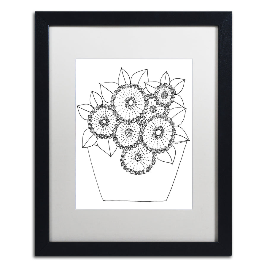 KCDoodleArt Flowers In A Pot Black Wooden Framed Art 18 x 22 Inches Image 1