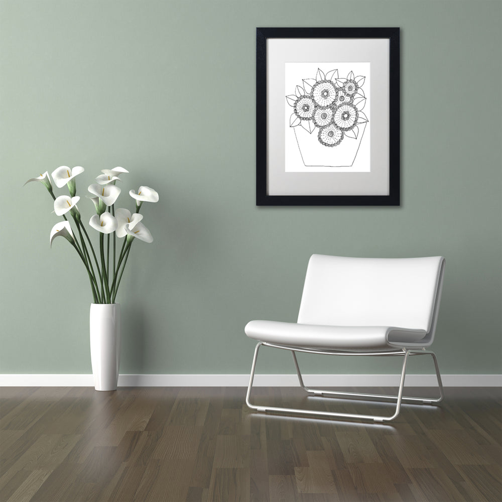 KCDoodleArt Flowers In A Pot Black Wooden Framed Art 18 x 22 Inches Image 2