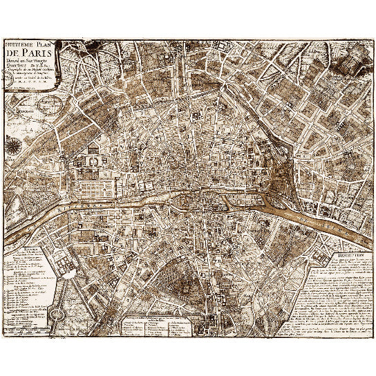 1705 Paris Map Vintage Restoration Hardware Style wall map Decor old world Map city plan of Paris France Street map Image 1