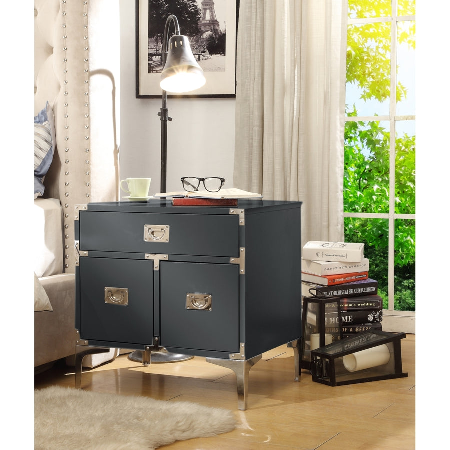 Gabi Lacquer Finish Nightstand-3 drawers-Side Table-Executive Style-Modern and Functional by Inspired Home Image 1