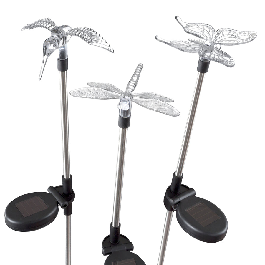 3 Solar Lights Butterfly Hummingbird Dragonfly 30 Inches High Garden Yard Decor Image 1