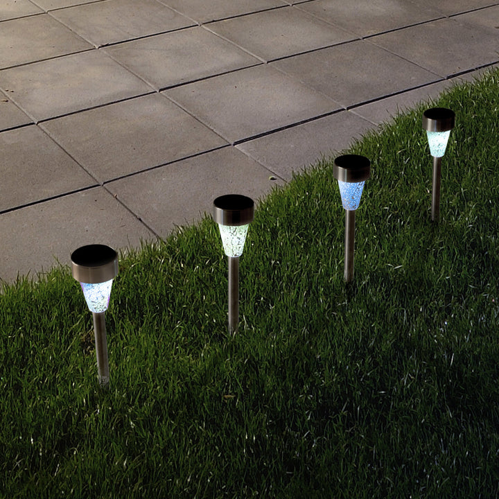 4 Solar LED Light Mosaic Yard Decor Patio Pathway Garden Lights 12 Inch Stainless Steel Image 4