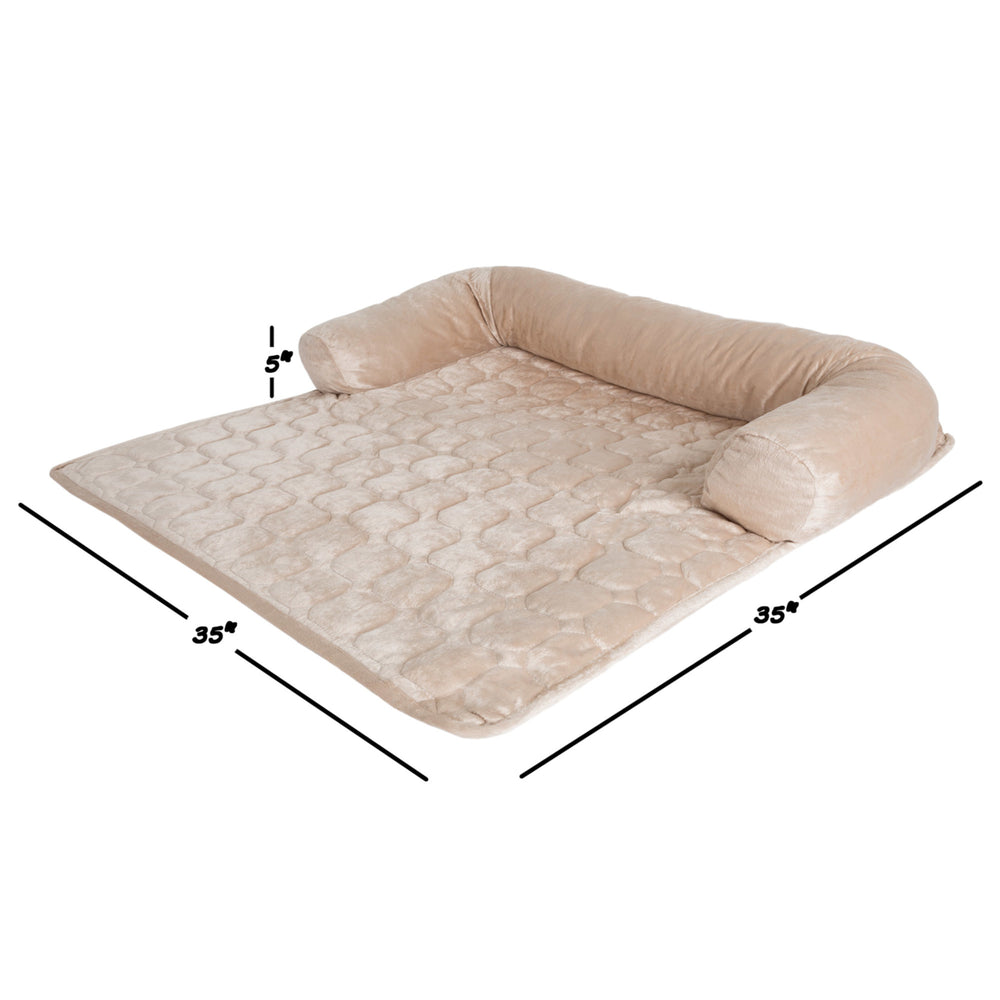Furniture Protector Pet Cover Dogs and Cats Shredded Memory Foam filled 3-Sided Pillow Bolster Beige 35 x 35 inches Image 2
