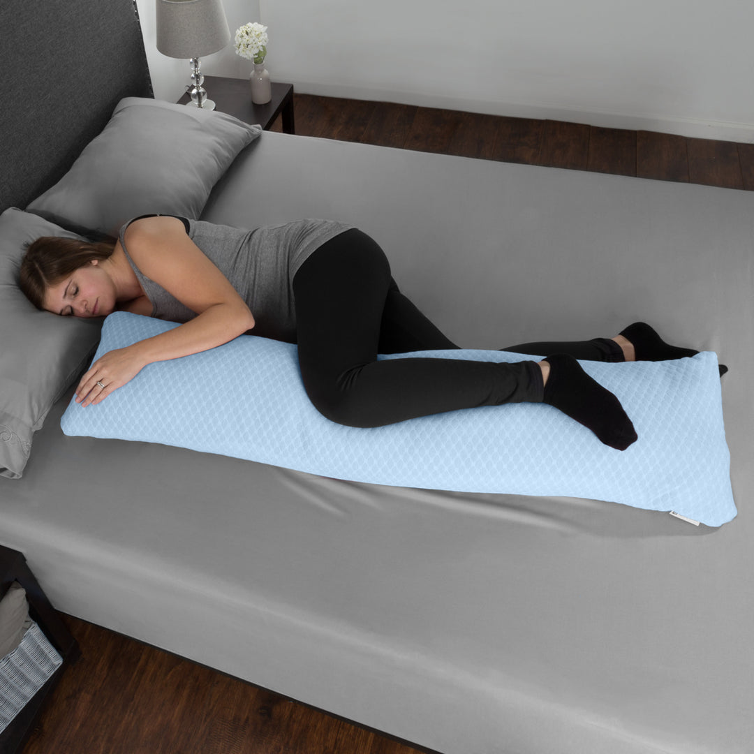 Blue Memory Foam Body Pillow Side Sleepers Aching Legs RLS Zippered Cover Pregnancy Pillow Image 1