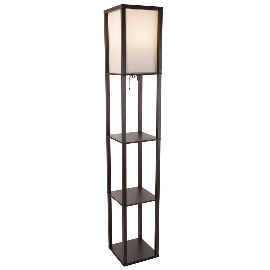 Etagere Dark Floor Lamp Fabric Shade Ambient LED Light 3 Shelves Decor Elegant Image 1