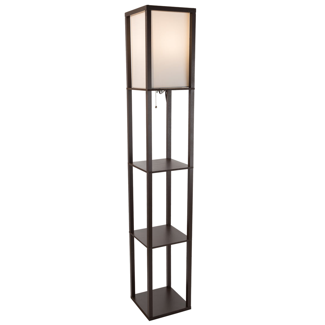 Etagere Dark Floor Lamp Fabric Shade Ambient LED Light 3 Shelves Decor Elegant Image 1