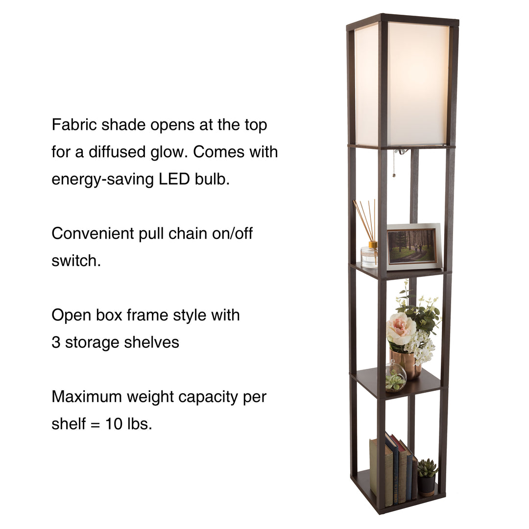 Etagere Dark Floor Lamp Fabric Shade Ambient LED Light 3 Shelves Decor Elegant Image 3