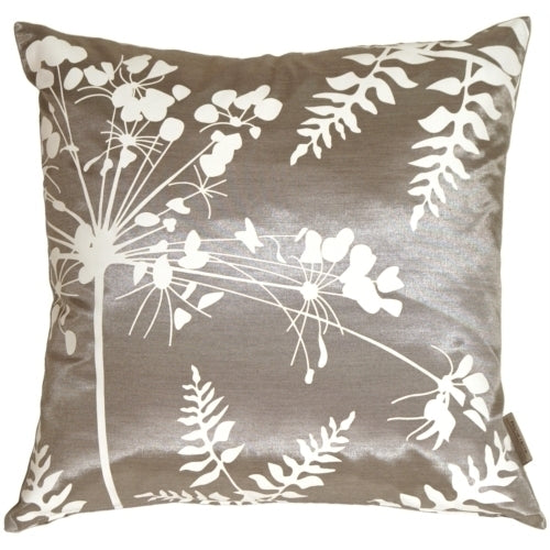 Pillow Decor - Gray with White Spring Flower and Ferns Pillow 20x20 Image 1