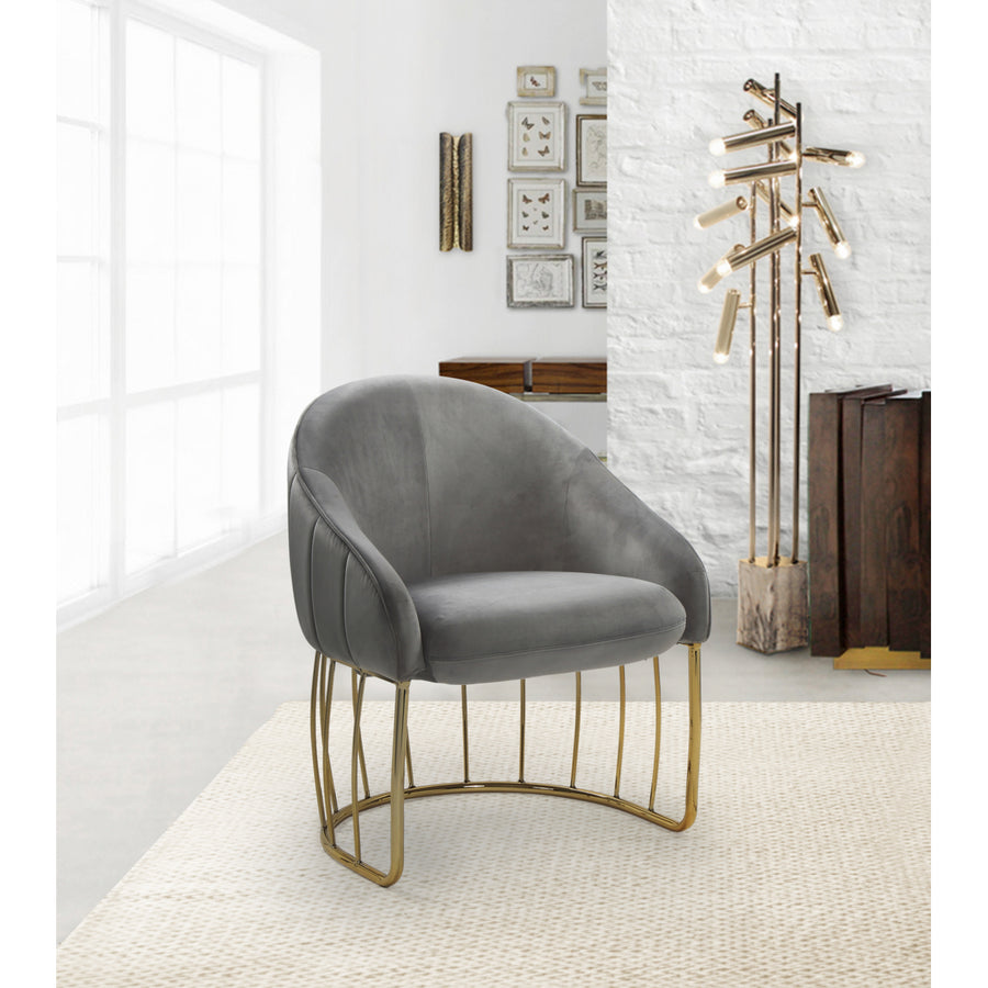 Hammerstein Accent Club Chair Velvet Upholstered Half-Moon Gold Plated Rods Solid Metal Base Image 1