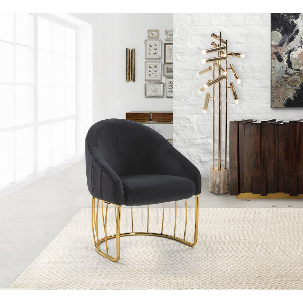 Hammerstein Accent Club Chair Velvet Upholstered Half-Moon Gold Plated Rods Solid Metal Base Image 2