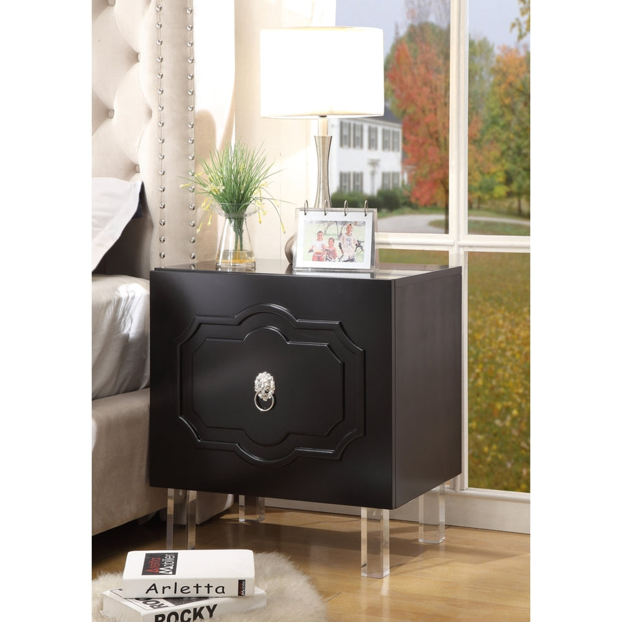 Anastasia Glossy Nightstand-Lacquer Finish-Side Table-Acrylic Lucite Legs-Modern and Functional by Inspired Home Image 1