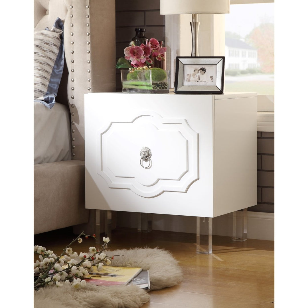Anastasia Glossy Nightstand-Lacquer Finish-Side Table-Acrylic Lucite Legs-Modern and Functional by Inspired Home Image 3