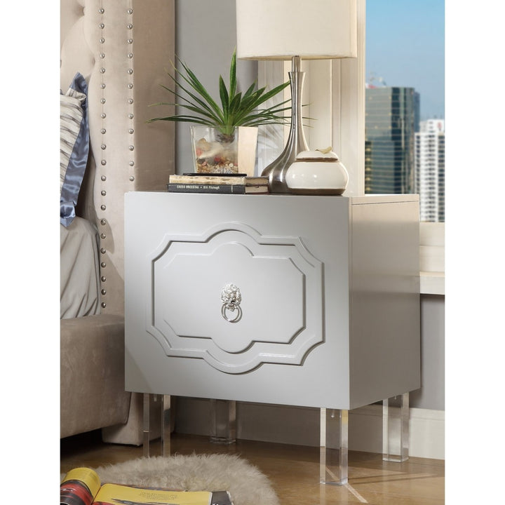 Anastasia Glossy Nightstand-Lacquer Finish-Side Table-Acrylic Lucite Legs-Modern and Functional by Inspired Home Image 4