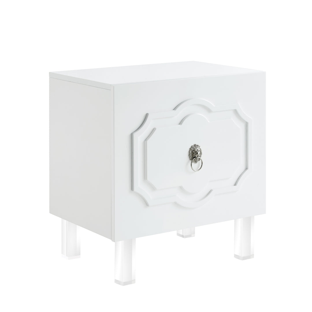 Anastasia Glossy Nightstand-Lacquer Finish-Side Table-Acrylic Lucite Legs-Modern and Functional by Inspired Home Image 5