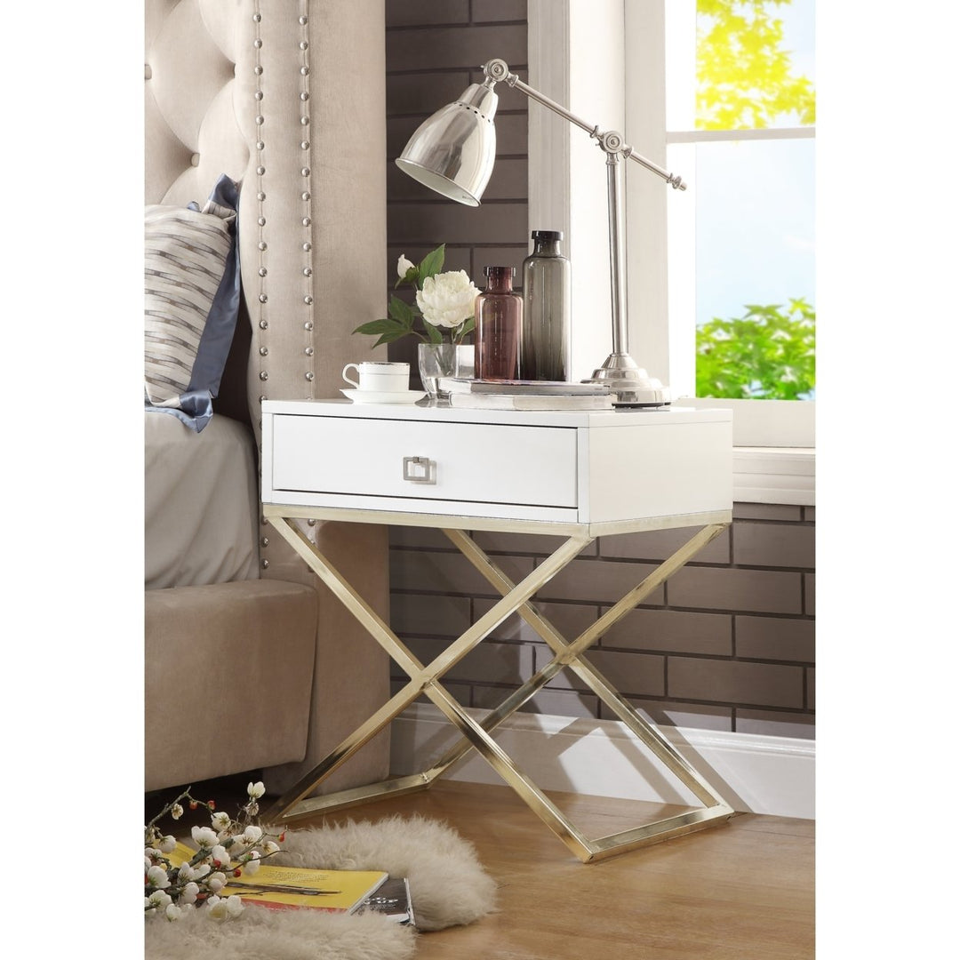 Jesse Lacquer Finish Nightstand-Steel Base-Side Table-Modern-Inspired Home Image 1