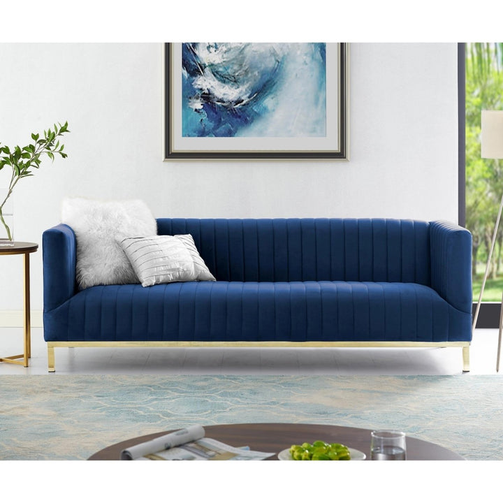 Franco Velvet Tuxedo Sofa-Chrome Y-Legs-Stainless Steel-Line Stitch-Modern-Contemporary-Inspired Home Image 3