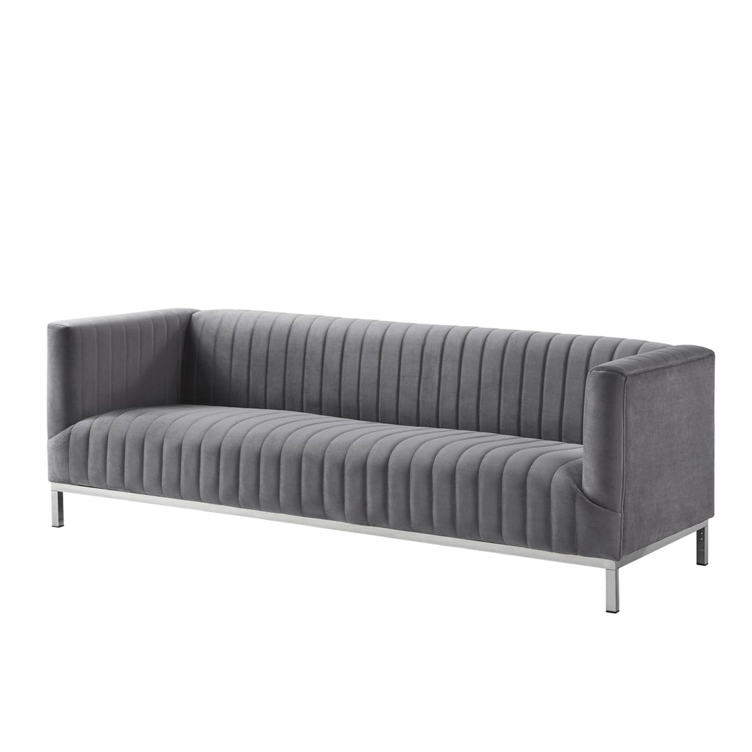 Franco Velvet Tuxedo Sofa-Chrome Y-Legs-Stainless Steel-Line Stitch-Modern-Contemporary-Inspired Home Image 6