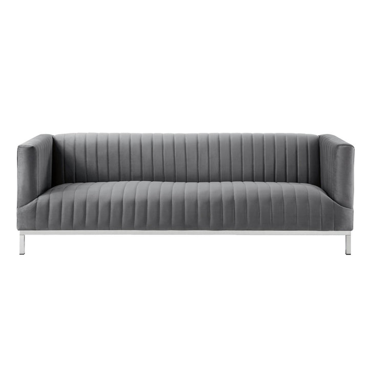 Franco Velvet Tuxedo Sofa-Chrome Y-Legs-Stainless Steel-Line Stitch-Modern-Contemporary-Inspired Home Image 7