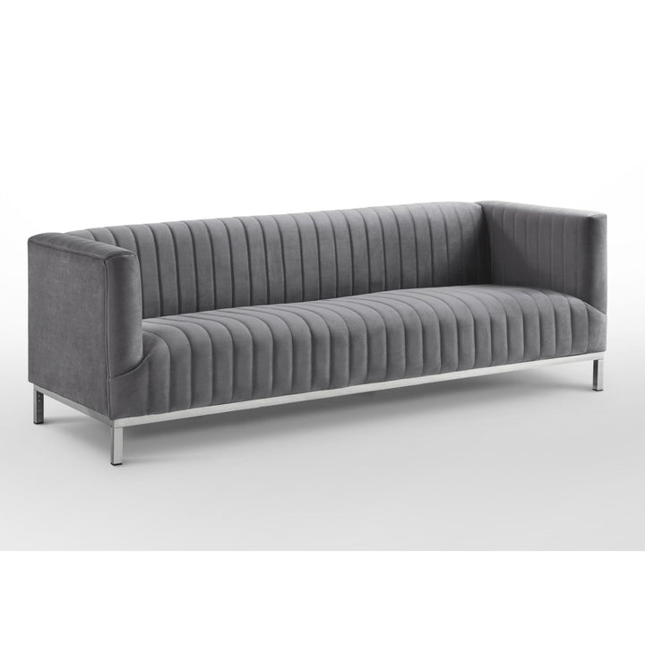 Franco Velvet Tuxedo Sofa-Chrome Y-Legs-Stainless Steel-Line Stitch-Modern-Contemporary-Inspired Home Image 8