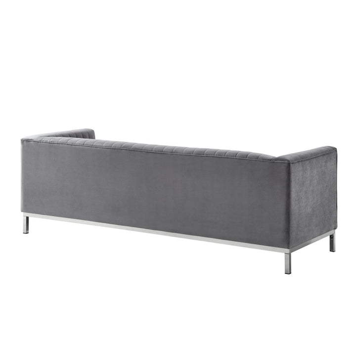 Franco Velvet Tuxedo Sofa-Chrome Y-Legs-Stainless Steel-Line Stitch-Modern-Contemporary-Inspired Home Image 9