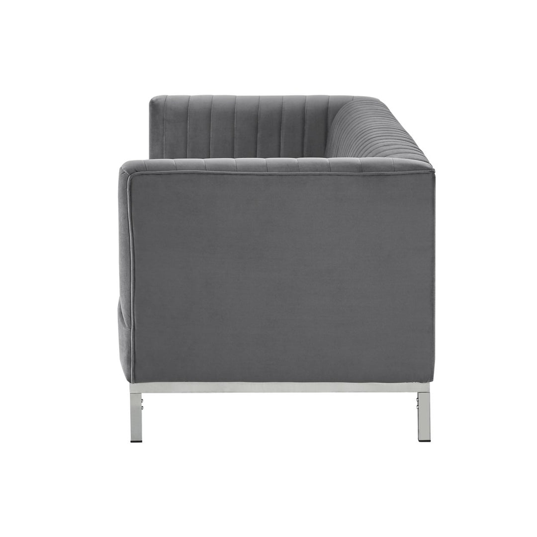 Franco Velvet Tuxedo Sofa-Chrome Y-Legs-Stainless Steel-Line Stitch-Modern-Contemporary-Inspired Home Image 10