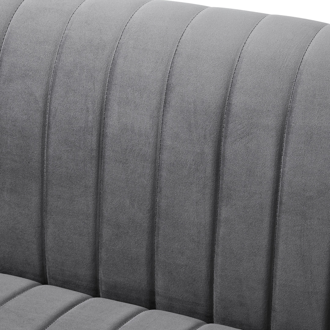 Franco Velvet Tuxedo Loveseat-Chrome Y-Legs-Stainless Steel-Line Stitch-Modern-Contemporary-Inspired Home Image 10