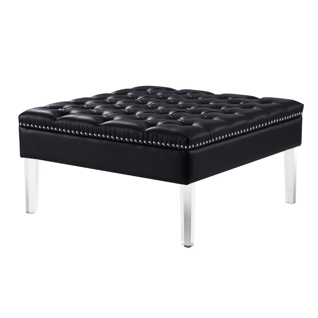 Claretta PU Leather Acrylic Ottoman-Cocktail Coffee Table-Square Tufted-Modern and Functional by Inspired Home Image 5