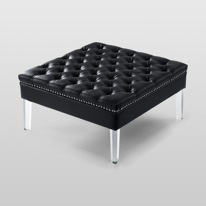 Claretta PU Leather Acrylic Ottoman-Cocktail Coffee Table-Square Tufted-Modern and Functional by Inspired Home Image 6