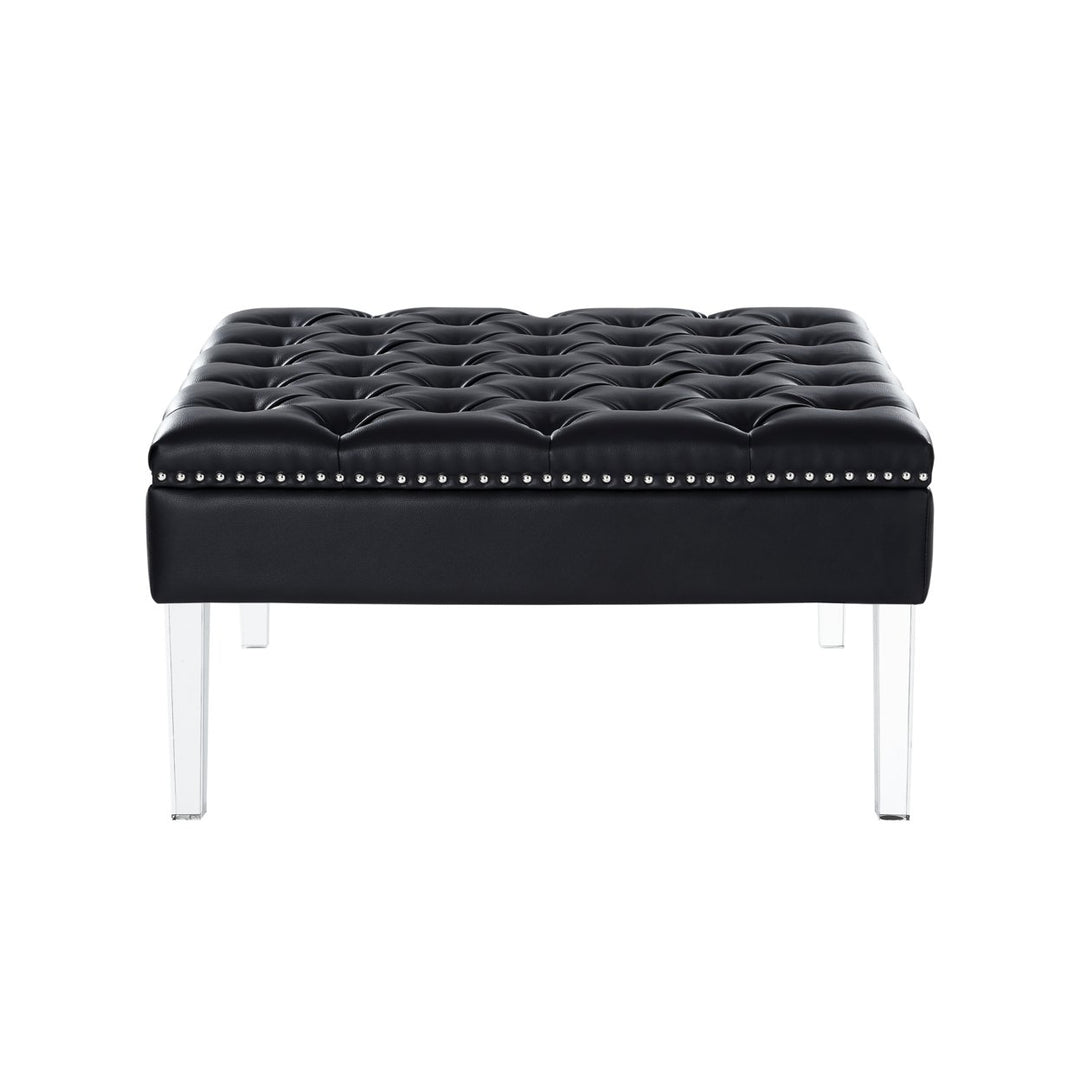 Claretta PU Leather Acrylic Ottoman-Cocktail Coffee Table-Square Tufted-Modern and Functional by Inspired Home Image 7