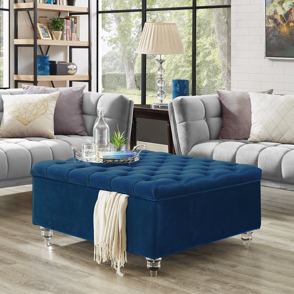 Claretta Velvet Cocktail Square Storage Ottoman-Button Tufted- Coffee Table-Modern and Functional by Inspired Home Image 2