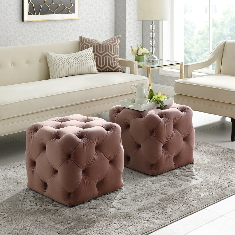 Harmony Velvet or Linen Ottoman-Square Shaped-Allover Tufted Design-Modern and Functional by Inspired Home Image 2