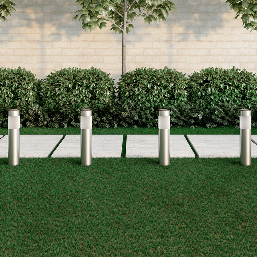 Solar Path Bollard Pillar Lights, Set of 6 Stainless Steel Outdoor Stake Lighting for Garden Landscape Image 1