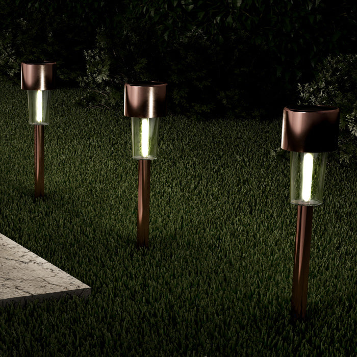 Solar Path Lights Stainless Steel Outdoor Stake Lighting for Garden, Landscape, Patio, Driveway, Walkway- Set of 12 Image 1