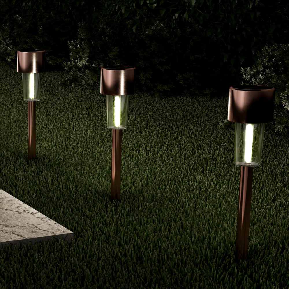 Solar Path Lights Stainless Steel Outdoor Stake Lighting for Garden, Landscape, Patio, Driveway, Walkway- Set of 12 Image 2