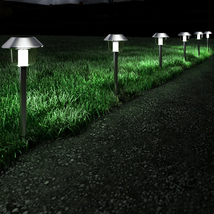Solar Pathway Lights Stainless Steel Outdoor Stake Lighting for Garden, Landscape, Yard, Patio, Driveway, Walkway- Set Image 1