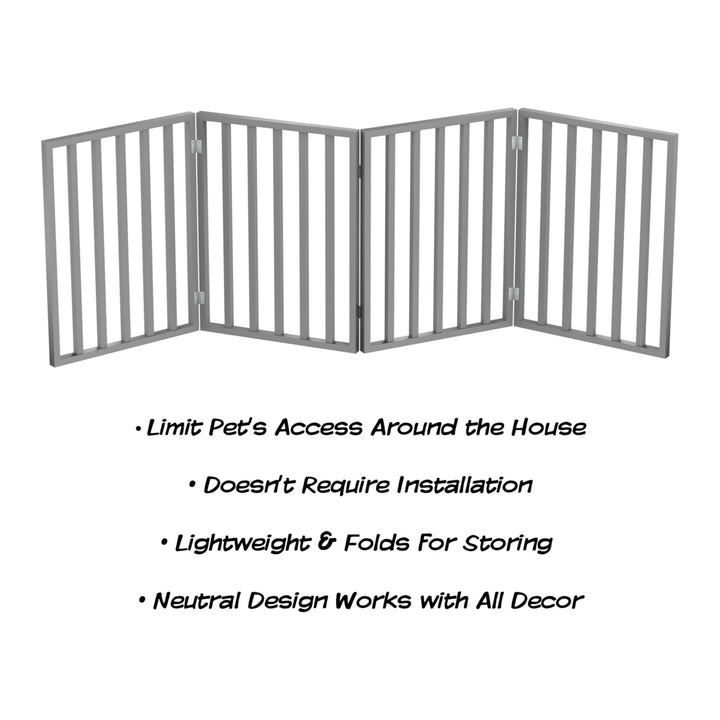 Wooden Pet Gate- Foldable 4-Panel Indoor Barrier Fence, Freestanding and Lightweight Design for Dogs, Puppies, Pets- 72 Image 3
