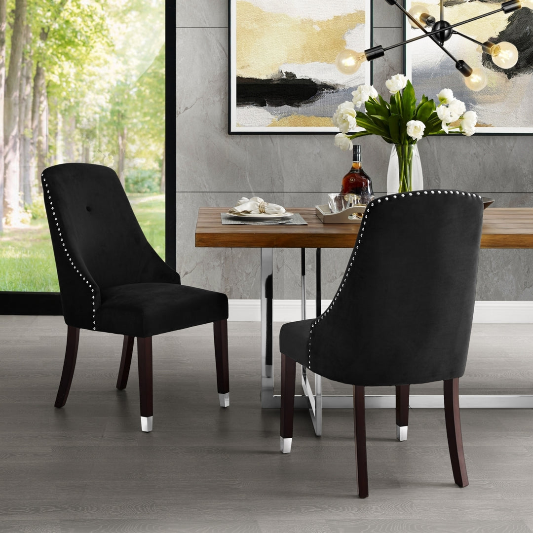 Kian Leather PU or Velvet Dining Chair-Set of 2-Metal Tip Leg-Nailhead Trim by Inspired Home Image 3