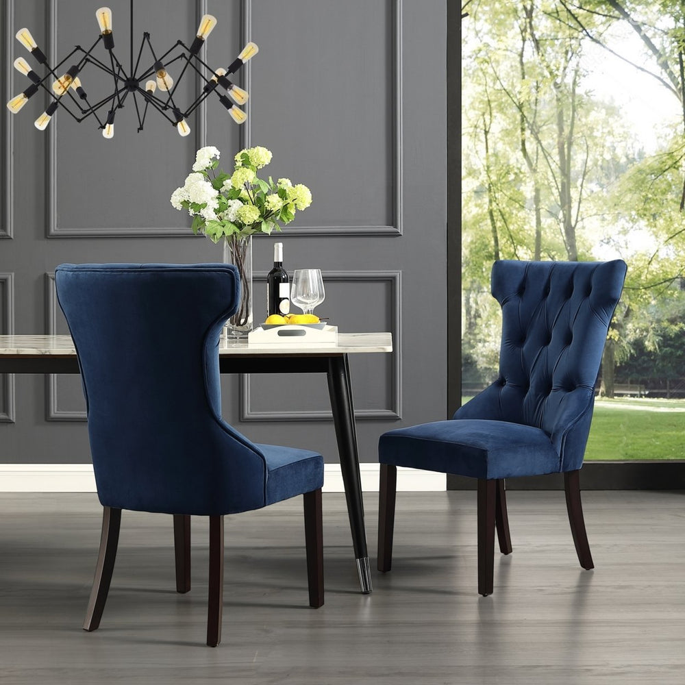 Morgan Velvet or Linen Dining Chair-Set of 2-Wingback-Button Tufted by Inspired Home Image 2