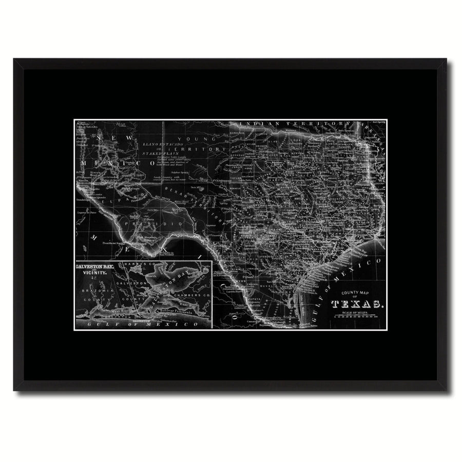 Texas Vintage Monochrome Map Canvas Print with Gifts Picture Frame  Wall Art Image 1
