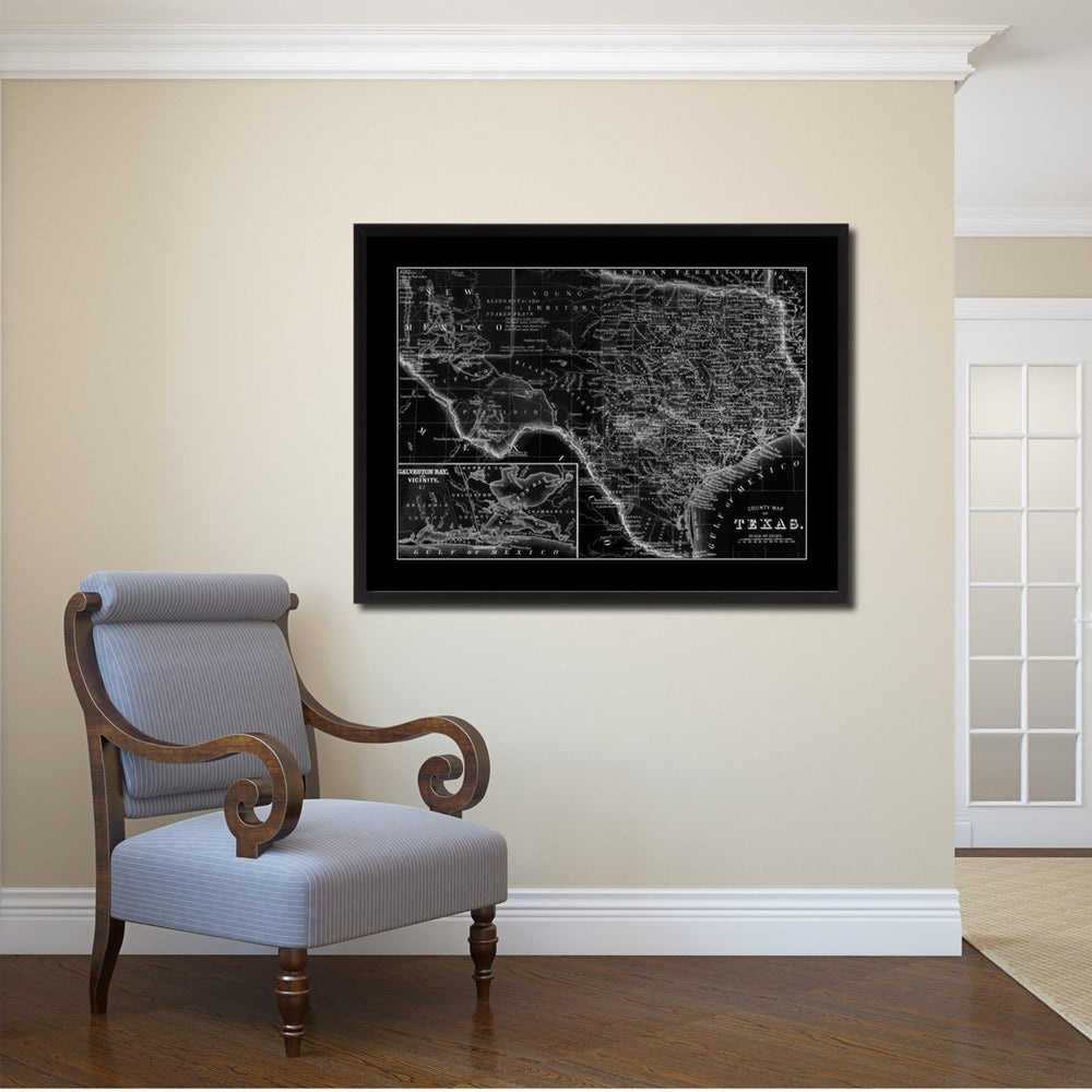 Texas Vintage Monochrome Map Canvas Print with Gifts Picture Frame  Wall Art Image 2