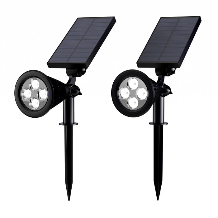 Solar Powered Outdoor Spotlights -Set of 2 Landscape Lights-Ground Stakes or Wall Mountable, 4 LED Bulbs-For Pathway, Image 1