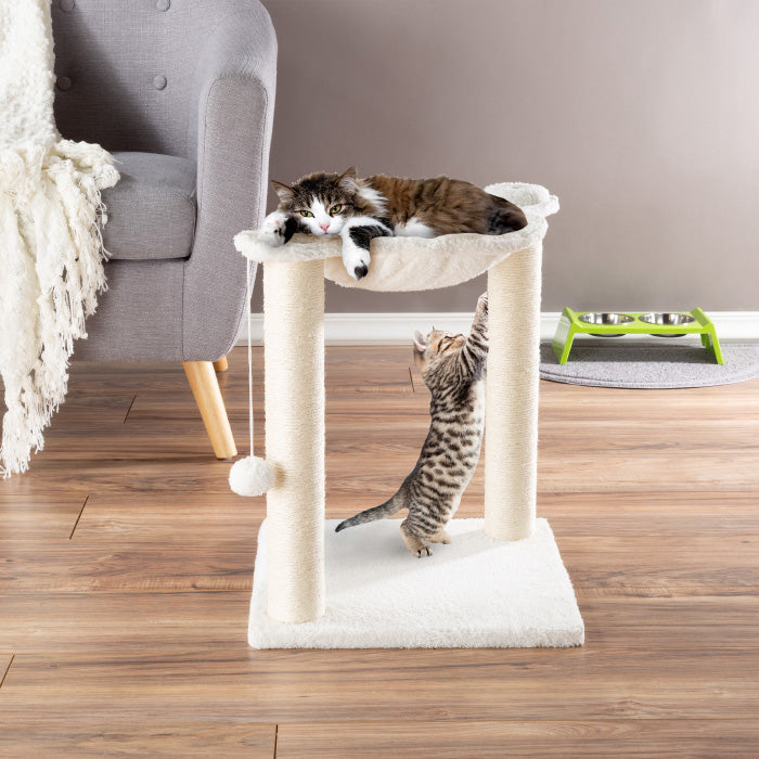 Cat Tree and Scratcher- Two Sisal Scratching Posts, Hammock Style Lounging Bed and Interactive Hanging Toy for Cats and Image 1