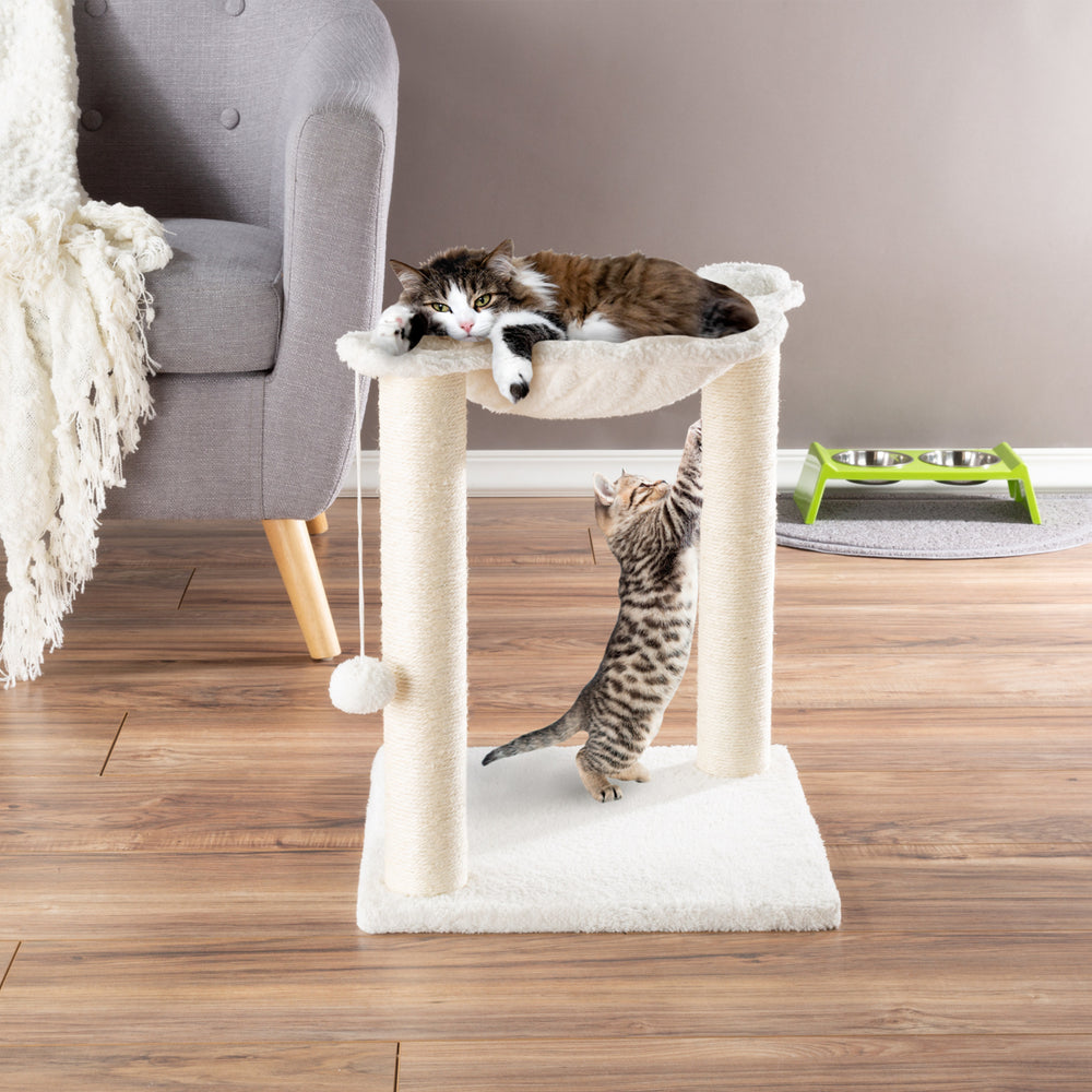 Cat Tree and Scratcher- Two Sisal Scratching Posts, Hammock Style Lounging Bed and Interactive Hanging Toy for Cats and Image 2
